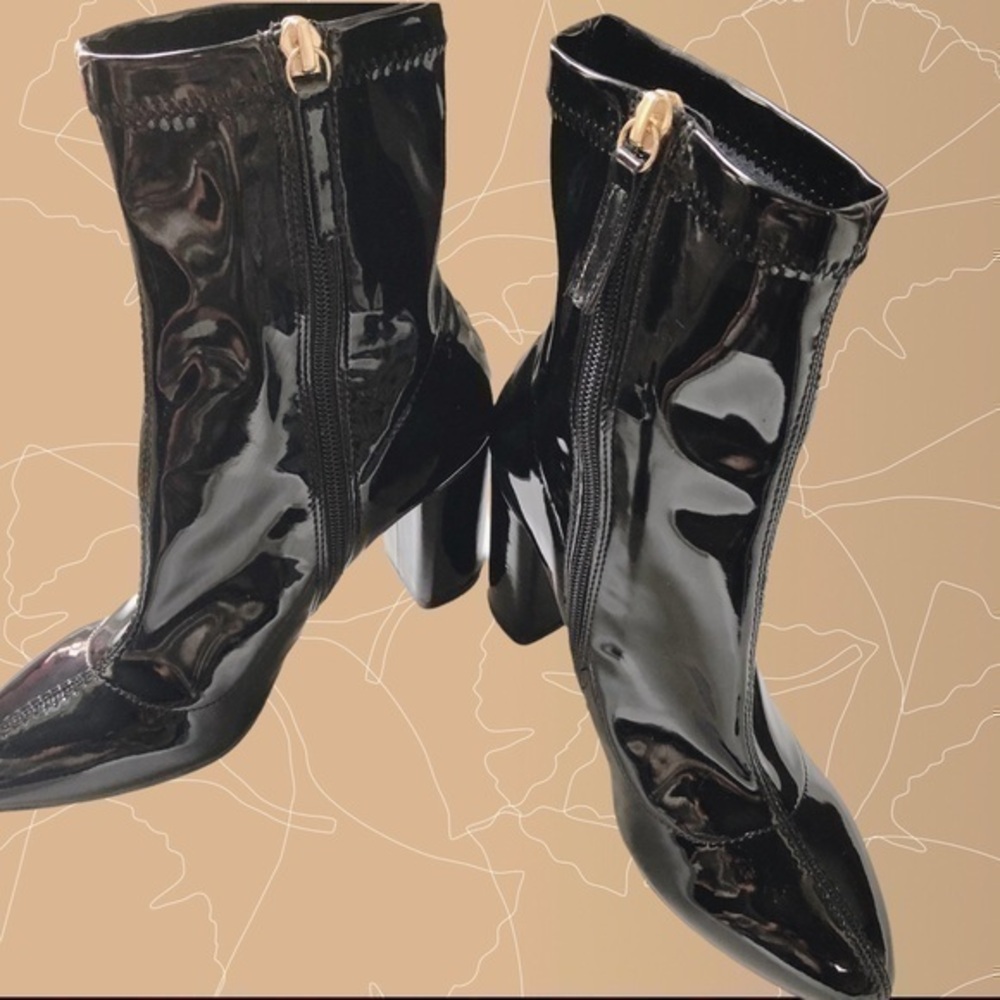 Black patent leather ankle boots